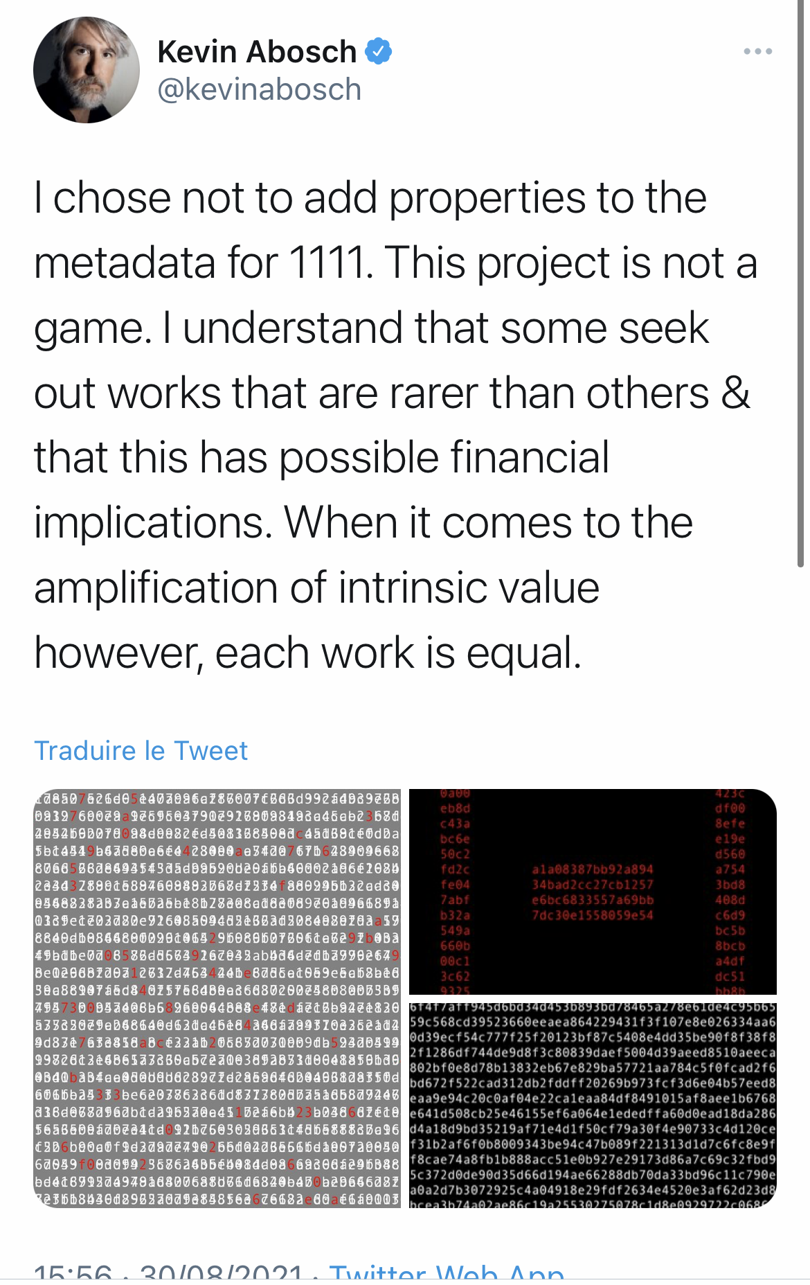 Kevin Abosch's notes about this 1111
