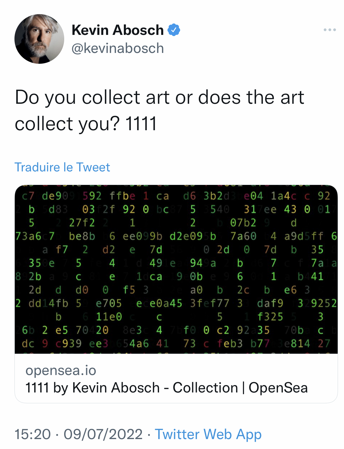 Kevin Abosch's X post about this 1111