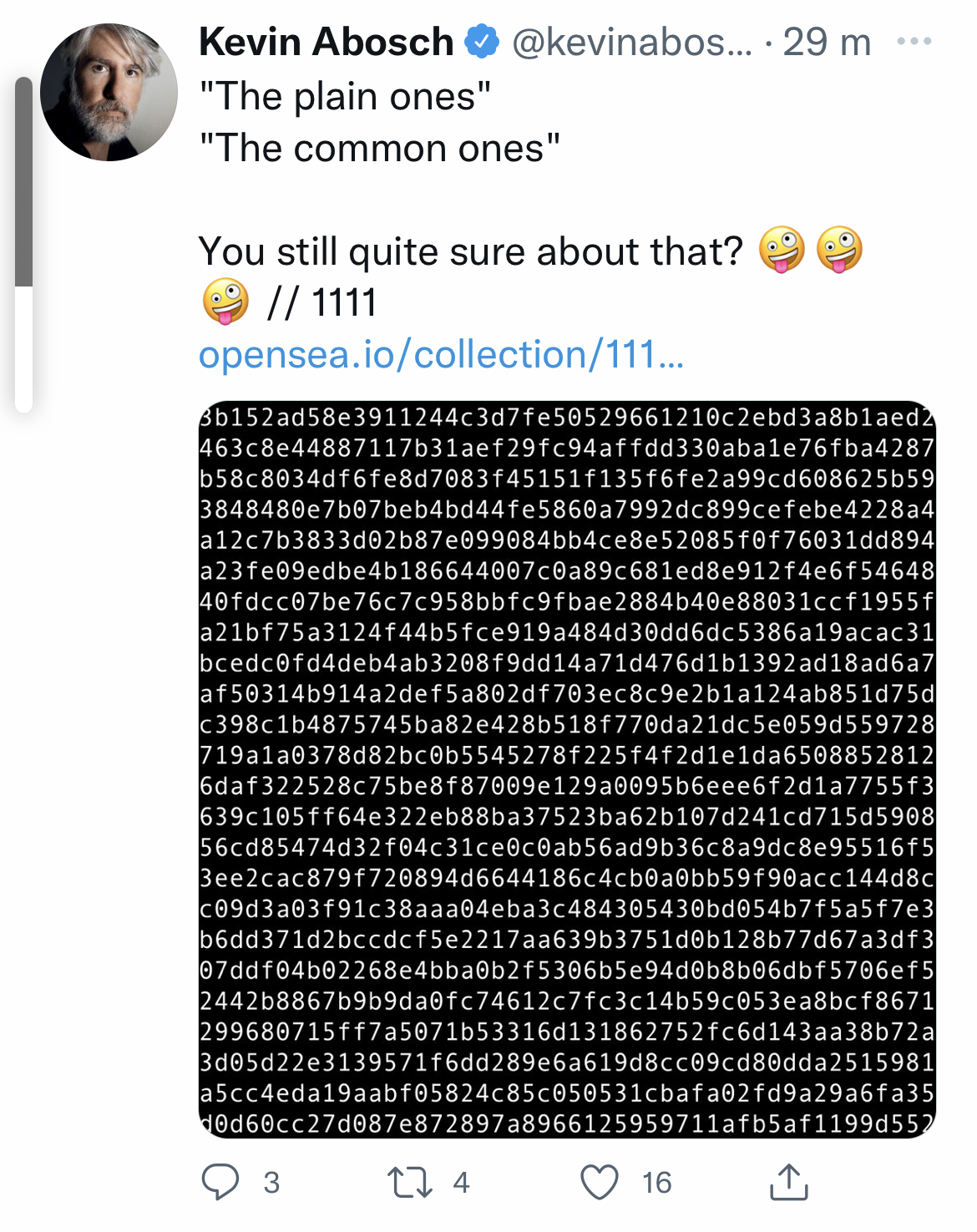 Kevin Abosch's notes about this 1111