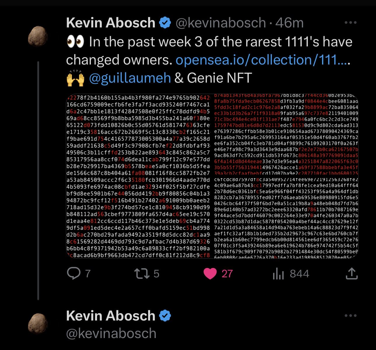 Kevin Abosch's notes about this 1111
