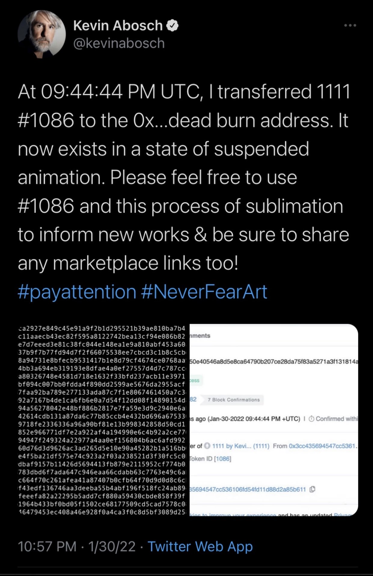 Kevin Abosch's notes about this 1111