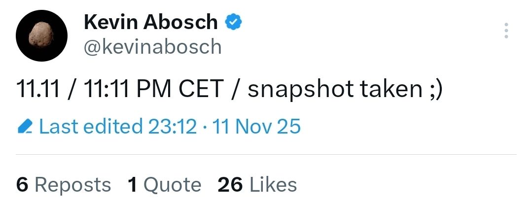 Kevin Abosch’s X post (11/11/2025)