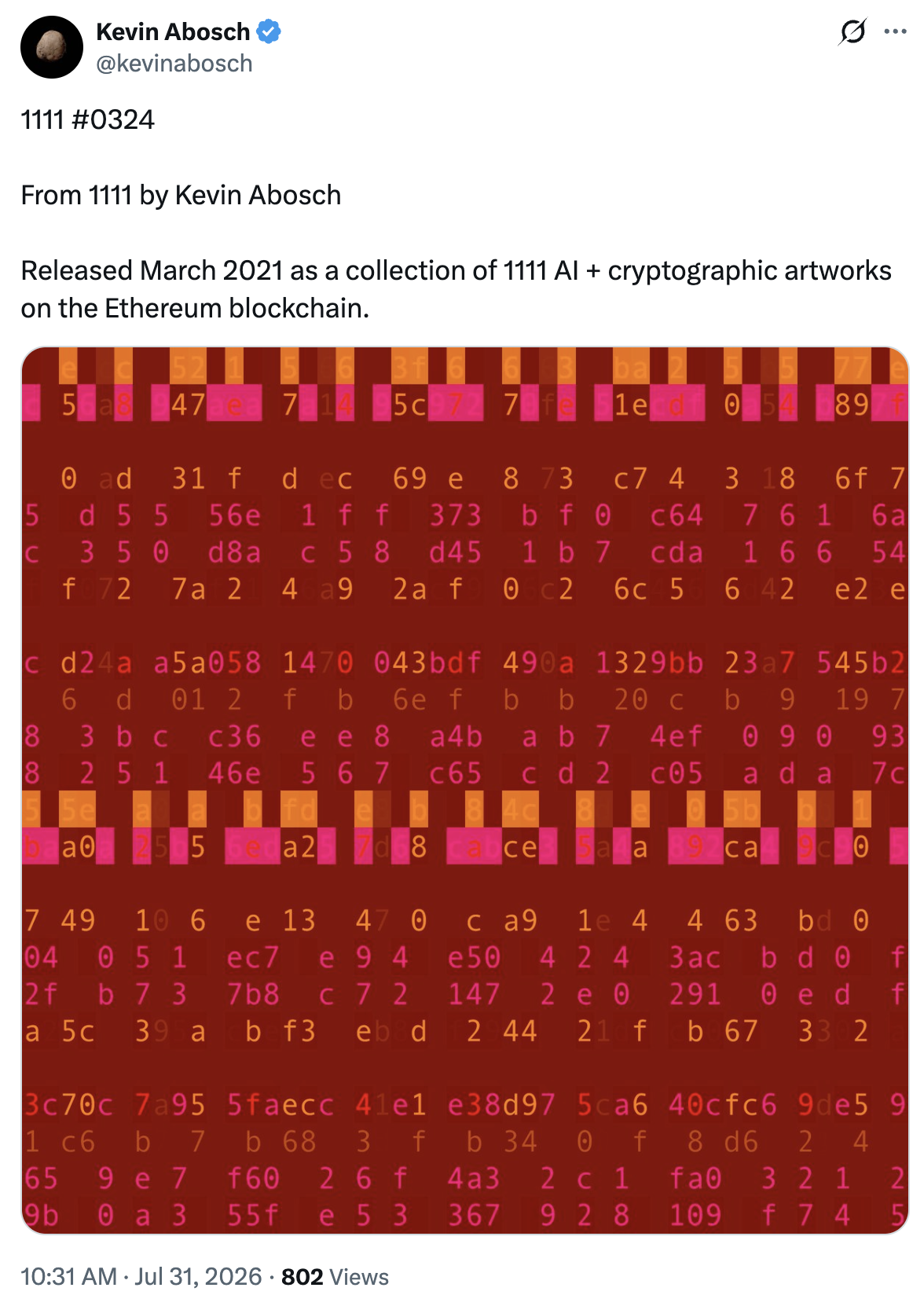 Kevin Abosch's notes about this 1111